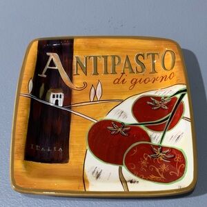 Pier 1 White Ceramic Square Plate with Gold Rim